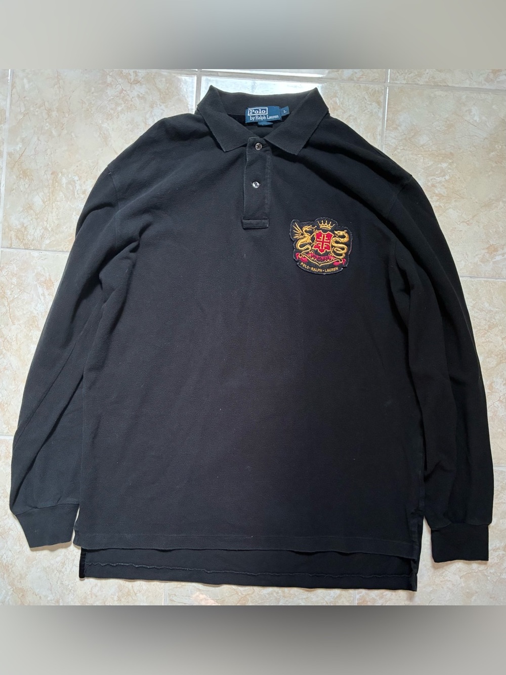 Polo by Ralph Lauren Black Rugby Polo with Gold and Red Crest Patch